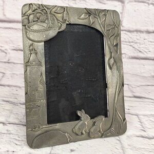 Vintage Kirk Stieff Pewter Photo Frame 6x4 With Rabbits & Castle Design Gift